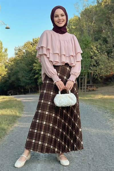 Piliseli Ekose Kahverengi Etek