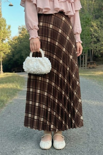 Piliseli Ekose Kahverengi Etek