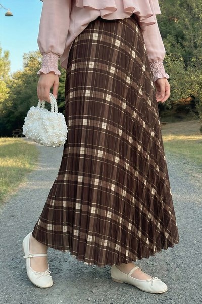 Piliseli Ekose Kahverengi Etek