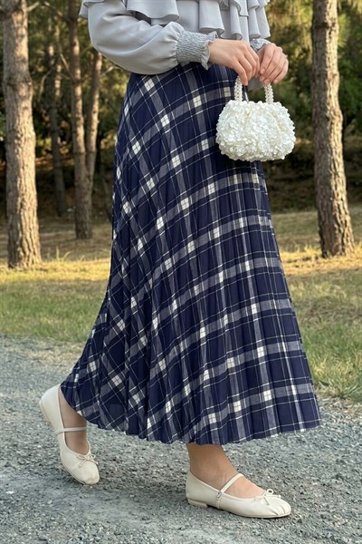 Piliseli Ekose Lacivert Etek