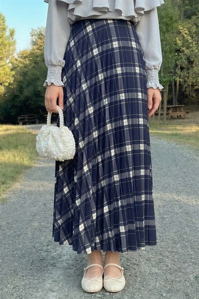 Piliseli Ekose Lacivert Etek