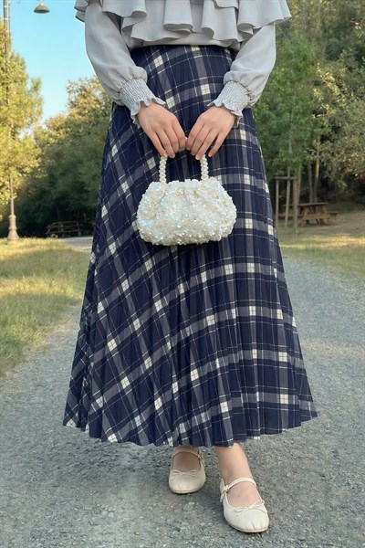 Piliseli Ekose Lacivert Etek