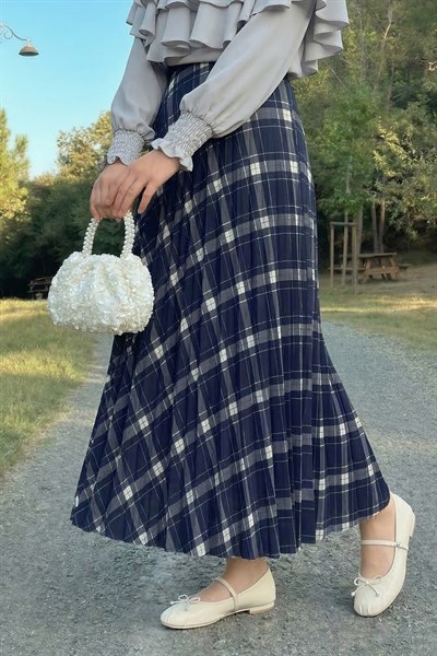 Piliseli Ekose Lacivert Etek