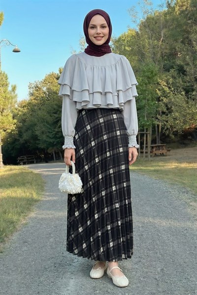 Piliseli Ekose Siyah Etek