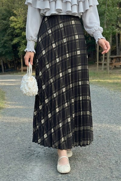 Piliseli Ekose Siyah Etek