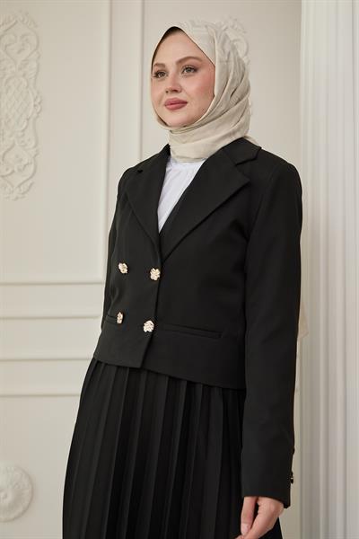 Piliseli Etekli Ceketli İkili Takım Siyah