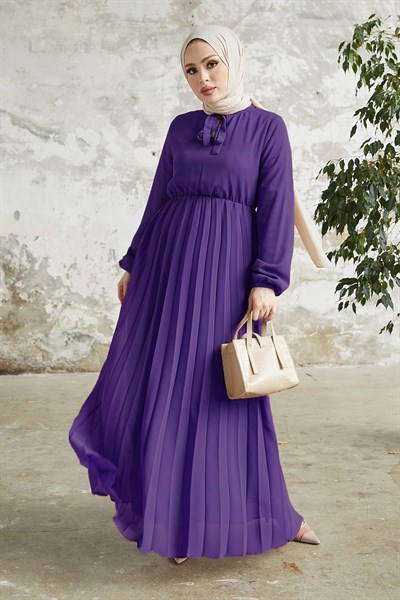 Piliseli Limelda Açık Mor Şifon Elbise