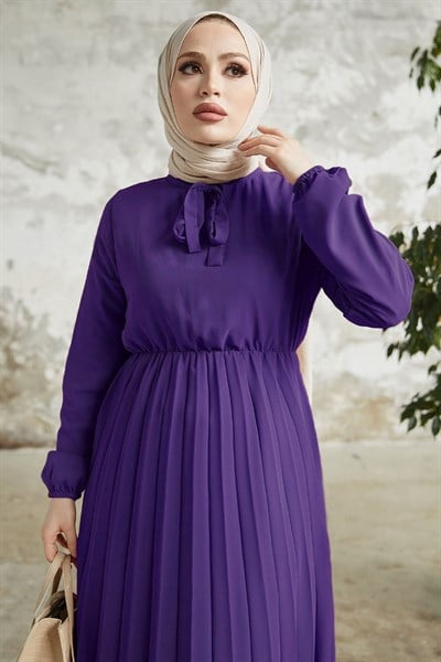 Piliseli Limelda Açık Mor Şifon Elbise
