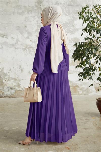 Piliseli Limelda Açık Mor Şifon Elbise