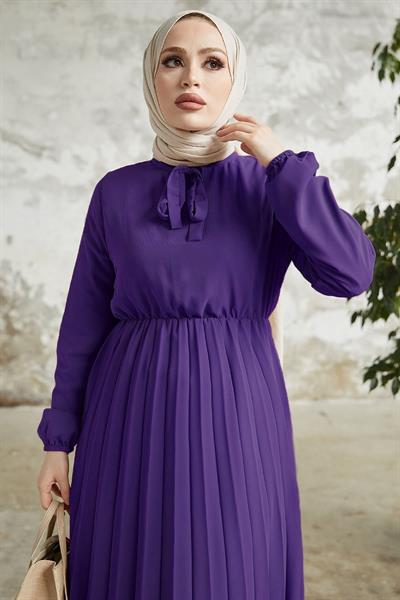 Piliseli Limelda Açık Mor Şifon Elbise