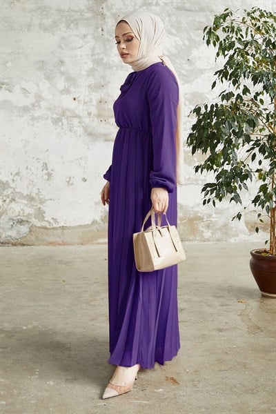 Piliseli Limelda Açık Mor Şifon Elbise