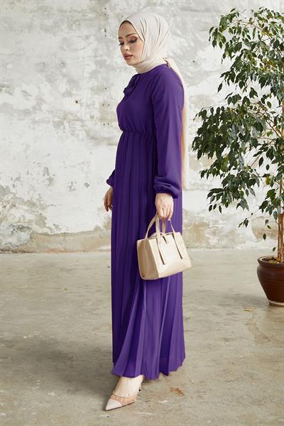 Piliseli Limelda Açık Mor Şifon Elbise