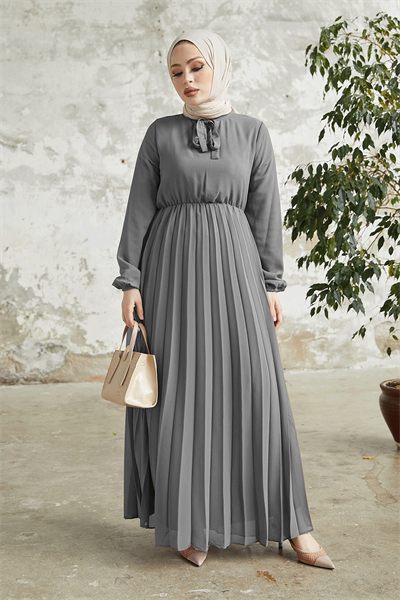 Piliseli Limelda Antrasit Şifon Elbise