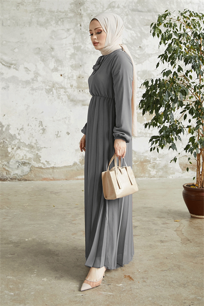 Piliseli Limelda Antrasit Şifon Elbise