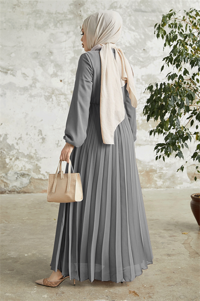 Piliseli Limelda Antrasit Şifon Elbise