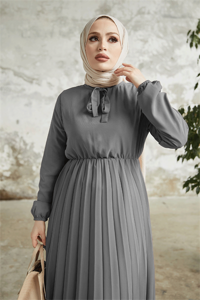 Piliseli Limelda Antrasit Şifon Elbise