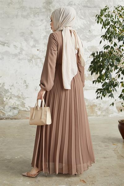 Piliseli Limelda Bej Şifon Elbise