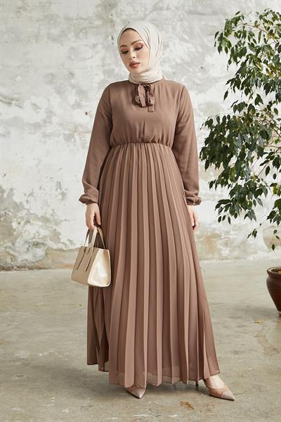 Piliseli Limelda Bej Şifon Elbise