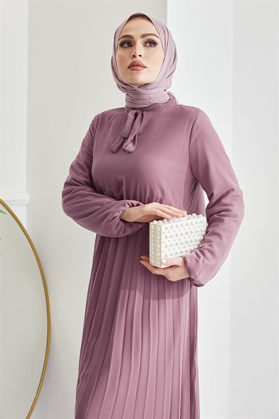 Piliseli Limelda Eflatun Şifon Elbise