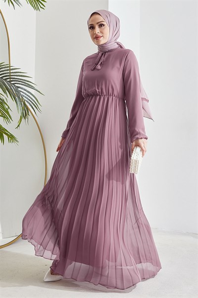 Piliseli Limelda Eflatun Şifon Elbise
