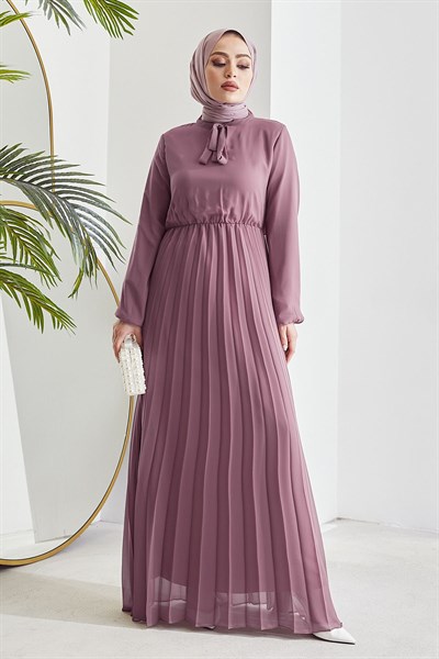 Piliseli Limelda Eflatun Şifon Elbise