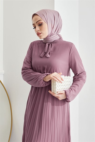 Piliseli Limelda Eflatun Şifon Elbise