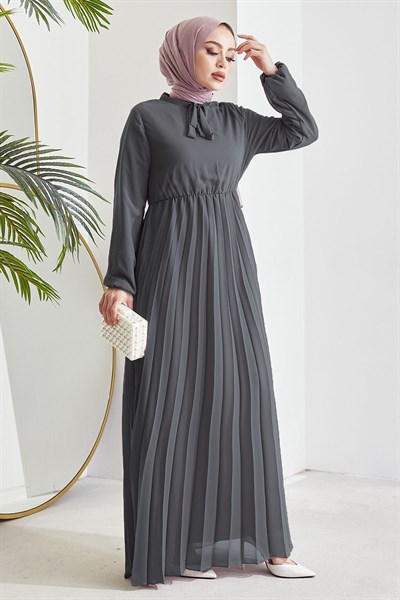 Piliseli Limelda Füme Şifon Elbise