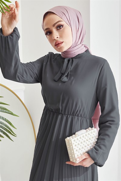 Piliseli Limelda Füme Şifon Elbise