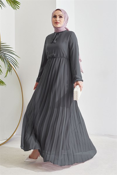 Piliseli Limelda Füme Şifon Elbise