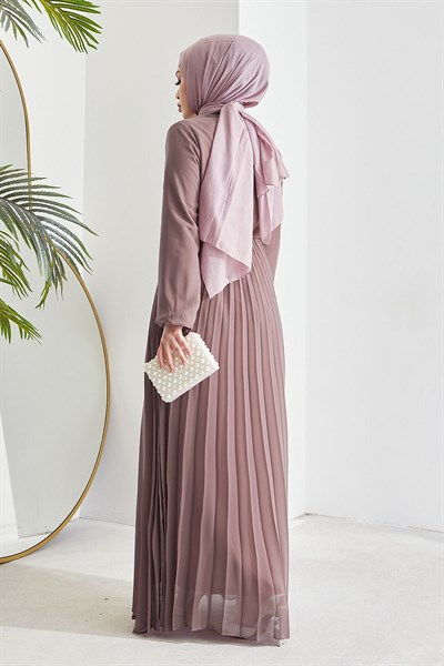 Piliseli Limelda Gül Kurusu Şifon Elbise