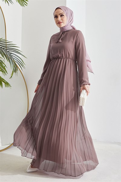 Piliseli Limelda Gül Kurusu Şifon Elbise