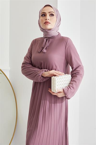 Piliseli Limelda Gül Kurusu Şifon Elbise