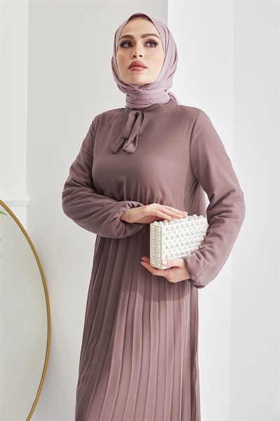 Piliseli Limelda Gül Kurusu Şifon Elbise