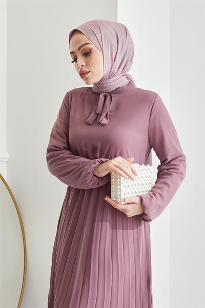 Piliseli Limelda Gül Kurusu Şifon Elbise