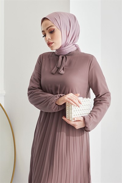 Piliseli Limelda Gül Kurusu Şifon Elbise