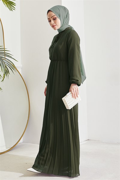 Piliseli Limelda  Haki Şifon Elbise