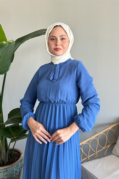 Piliseli Limelda İndigo Şifon Elbise