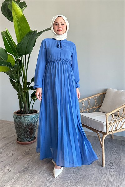 Piliseli Limelda İndigo Şifon Elbise