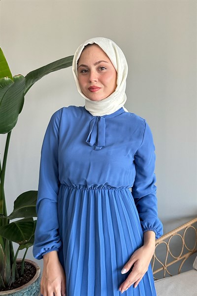 Piliseli Limelda İndigo Şifon Elbise