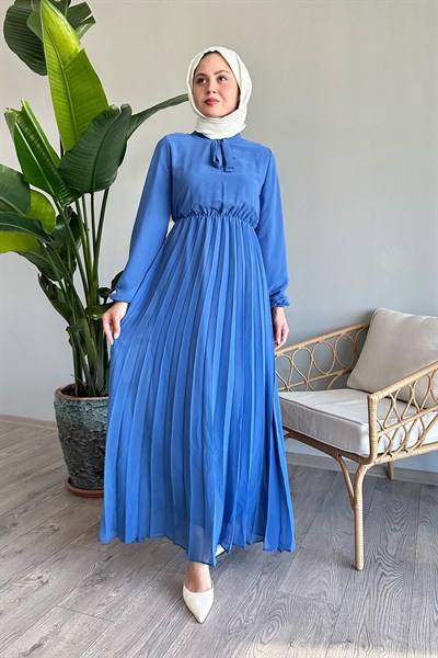 Piliseli Limelda İndigo Şifon Elbise