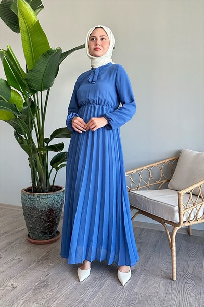 Piliseli Limelda İndigo Şifon Elbise