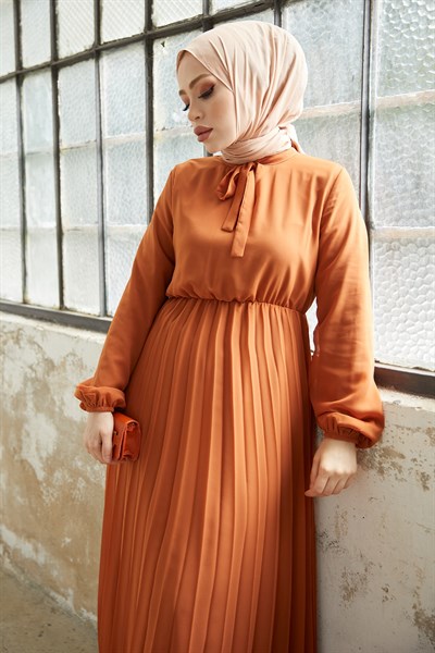 Piliseli Limelda Kiremit Şifon Elbise