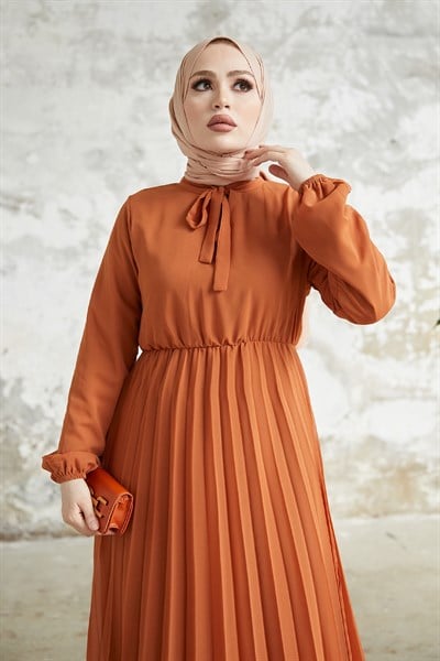 Piliseli Limelda Kiremit Şifon Elbise