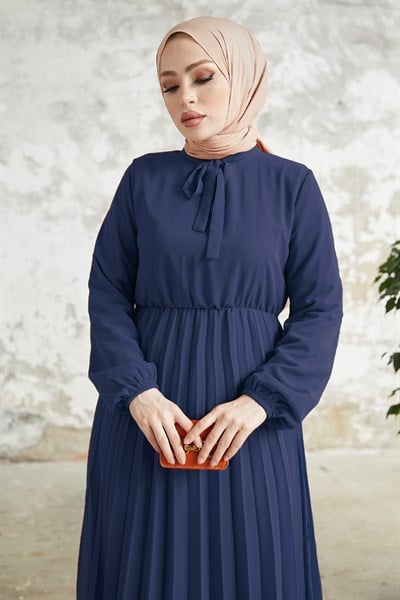 Piliseli Limelda Lacivert Şifon Elbise