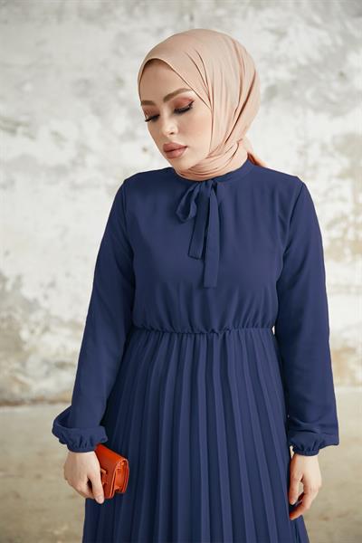 Piliseli Limelda Lacivert Şifon Elbise