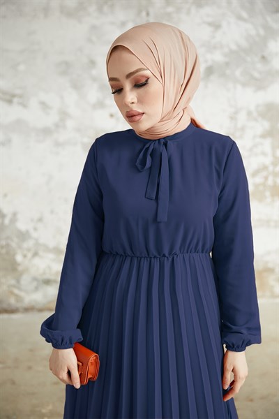 Piliseli Limelda Lacivert Şifon Elbise