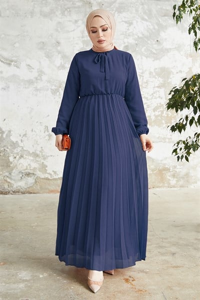 Piliseli Limelda Lacivert Şifon Elbise