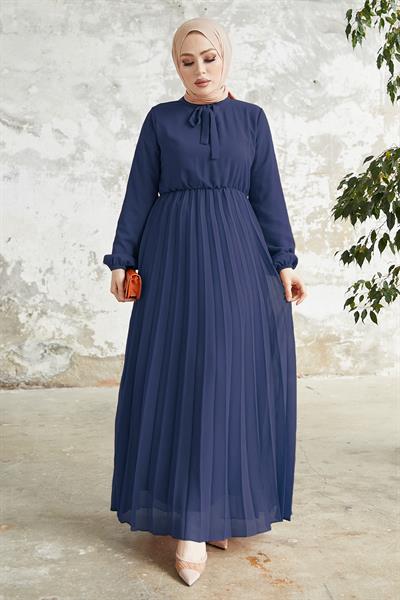 Piliseli Limelda Lacivert Şifon Elbise