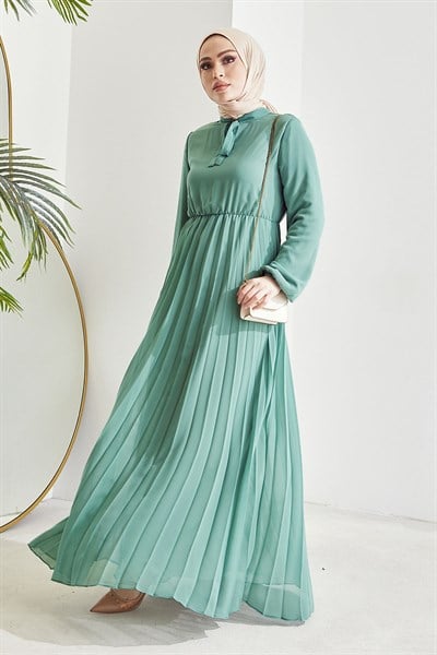 Piliseli Limelda Mint Şifon Elbise