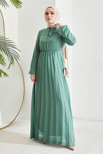 Piliseli Limelda Mint Şifon Elbise